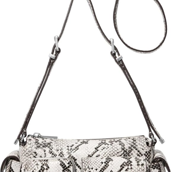 Handbags - Small Crossbody Bag Leather Snake-Embossed Zipper Pockets Everyday Use